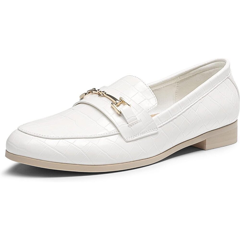 Dream Pairs Women's White-stone Faux Leather Comfortable Flats Penny Loafers